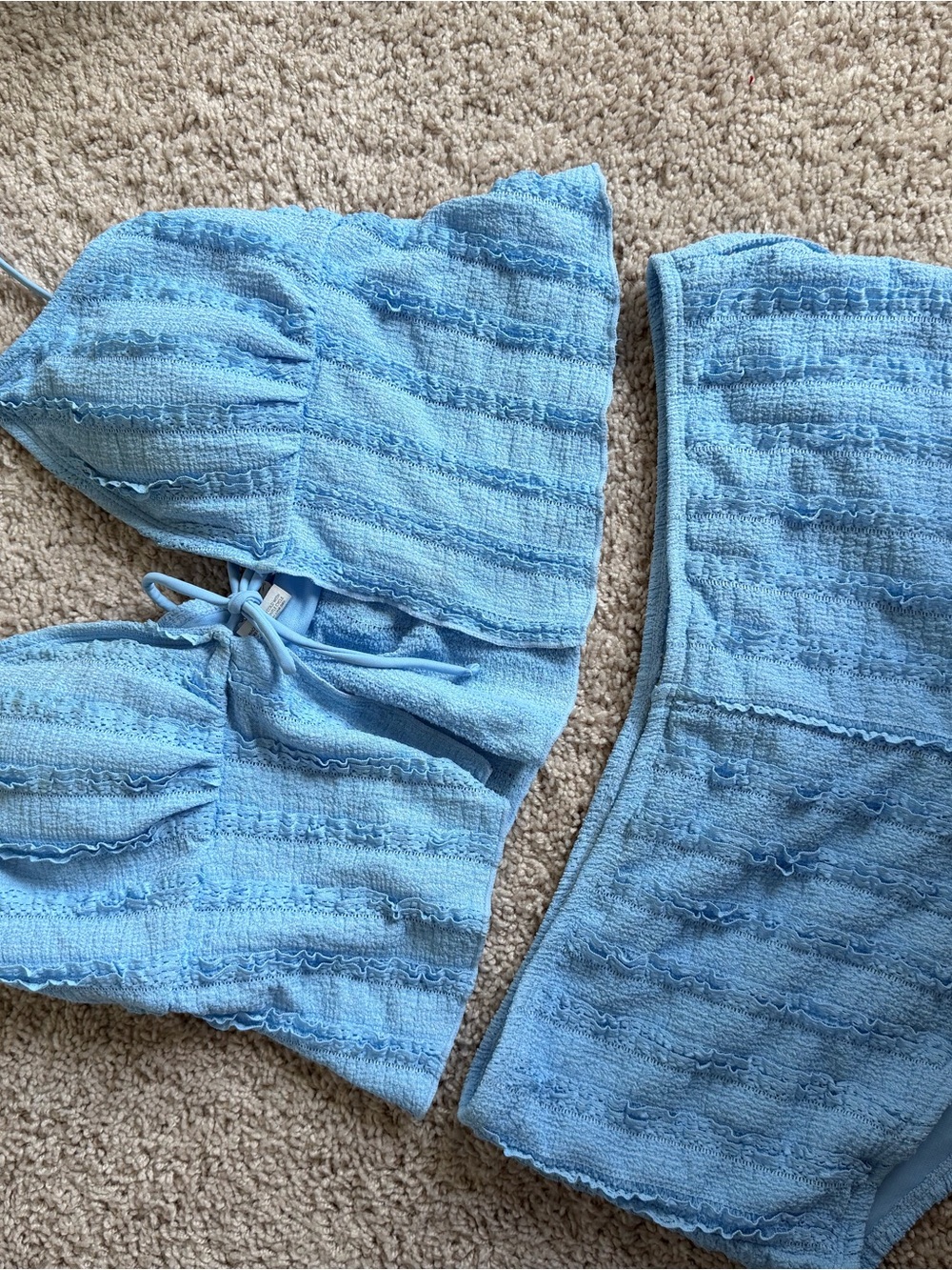 No Boundaries Light Blue Textured Bikini Set